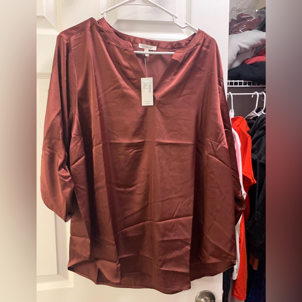 Maurices Satin V-Neck Blouse - it looks burgundy
